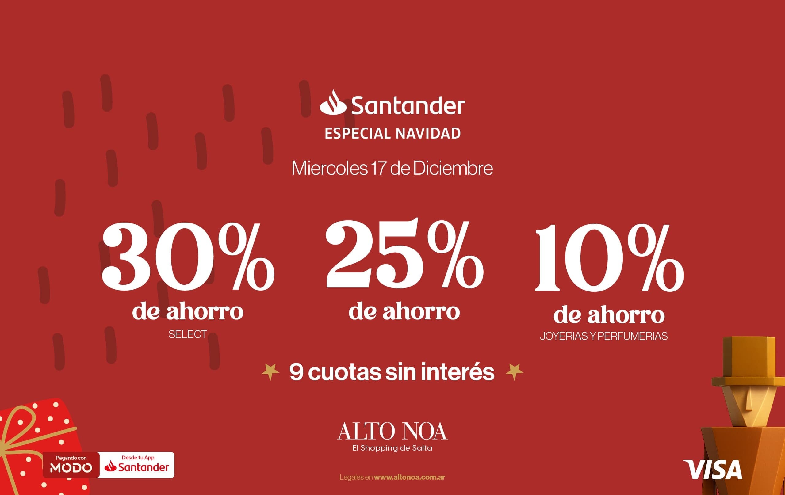 Especial Navidad Santander: ahorros de hasta 30% + 9 cuotas sin interés